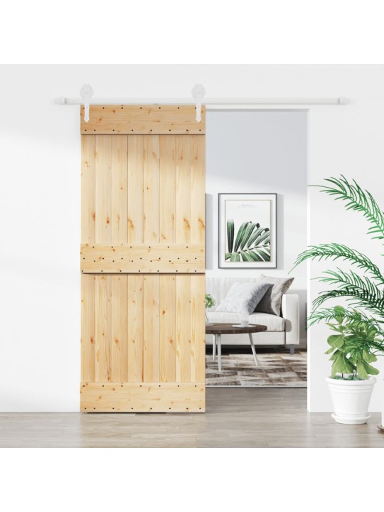 Posuvné dveře s kováním 85 x 210 cm masivní borové dřevo