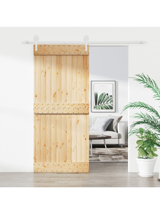 Posuvné dveře s kováním 90 x 210 cm masivní borové dřevo