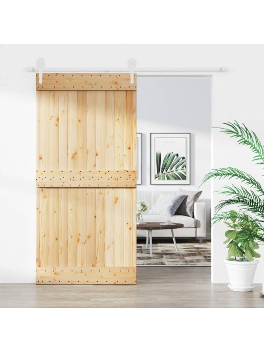 Posuvné dveře s kováním 100 x 210 cm masivní borové dřevo