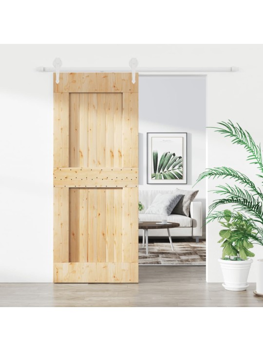Posuvné dveře s kováním 85 x 210 cm masivní borové dřevo