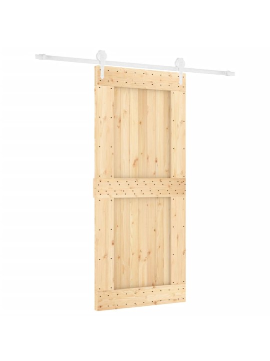 Posuvné dveře s kováním 90 x 210 cm masivní borové dřevo