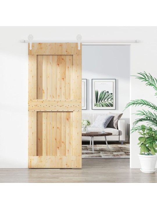 Posuvné dveře s kováním 90 x 210 cm masivní borové dřevo