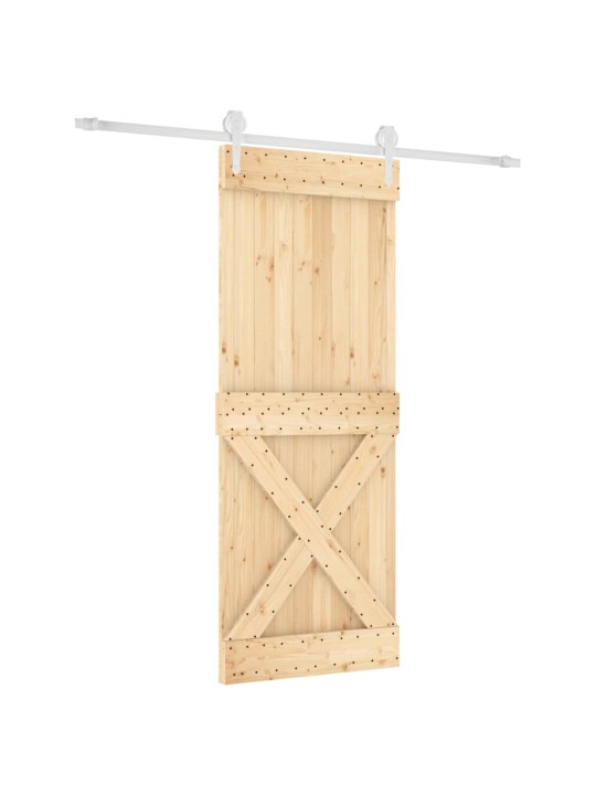 Posuvné dveře s kováním 80 x 210 cm masivní borové dřevo