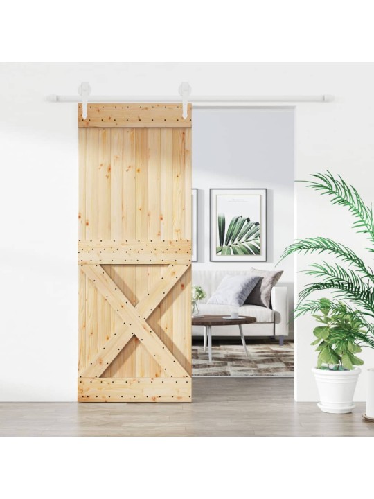 Posuvné dveře s kováním 80 x 210 cm masivní borové dřevo