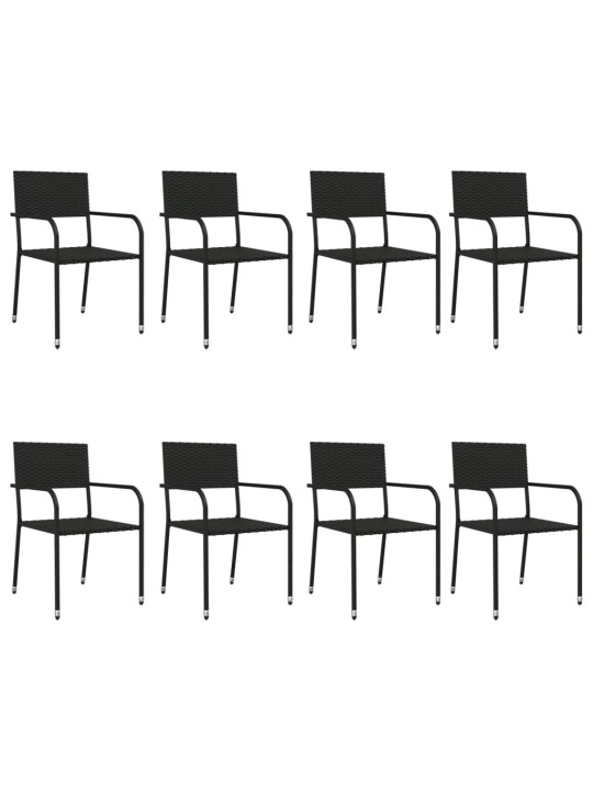 9dílný zahradní jídelní set černý polyratan a ocel