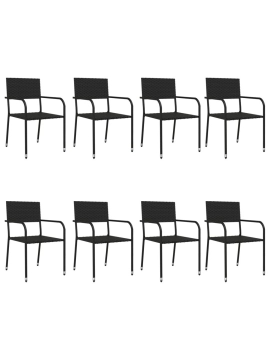 9dílný zahradní jídelní set černý polyratan a ocel