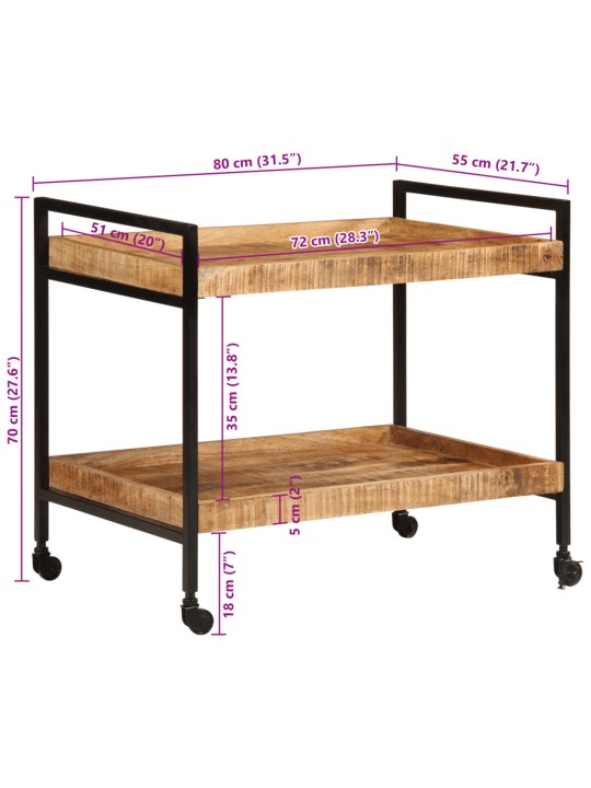 Kuchyňský vozík 80x55x70 cm masivní hrubé mangovníkové dřevo