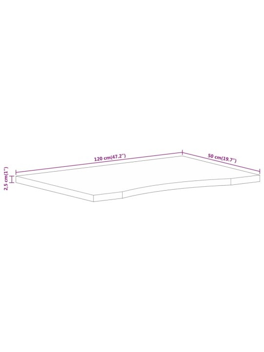 Stolní deska s výřezem 120x50x2,5 cm masivní hrubý mangovník