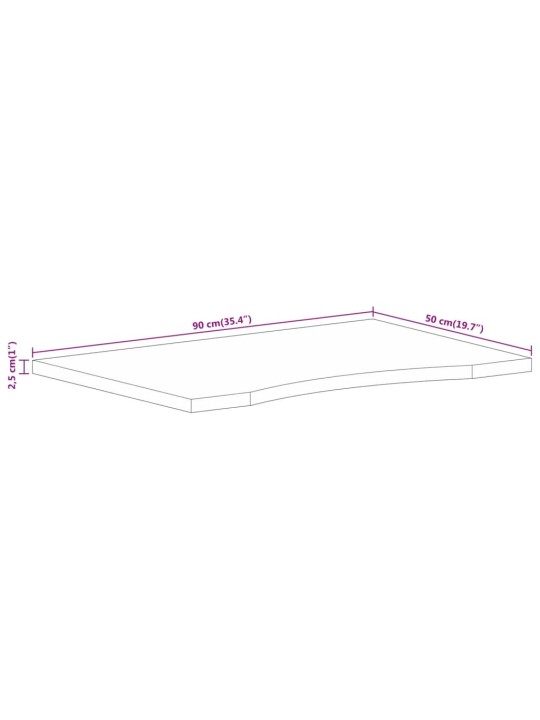 Stolní deska s výřezem 90 x 50 x 2,5 cm masivní hrubý mangovník