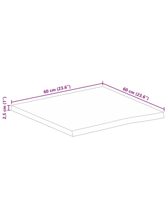 Stolní deska živá hrana 60 x 60 x 2,5 cm masivní mangovník