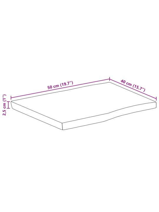 Stolní deska živá hrana 50x40x2,5 cm masivní hrubý mangovník