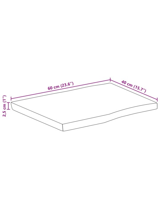 Stolní deska živá hrana 60x40x2,5 cm masivní hrubý mangovník