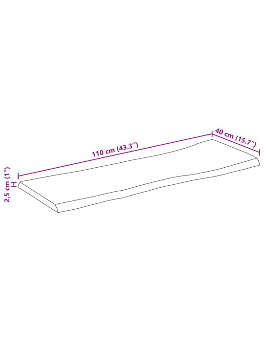 Stolní deska živá hrana 110x40x2,5 cm masivní hrubý mangovník