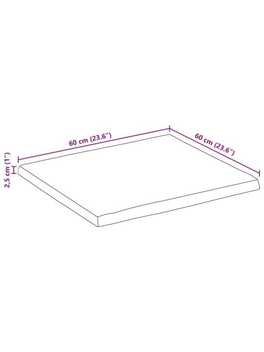 Stolní deska živá hrana 60x60x2,5 cm masivní hrubý mangovník