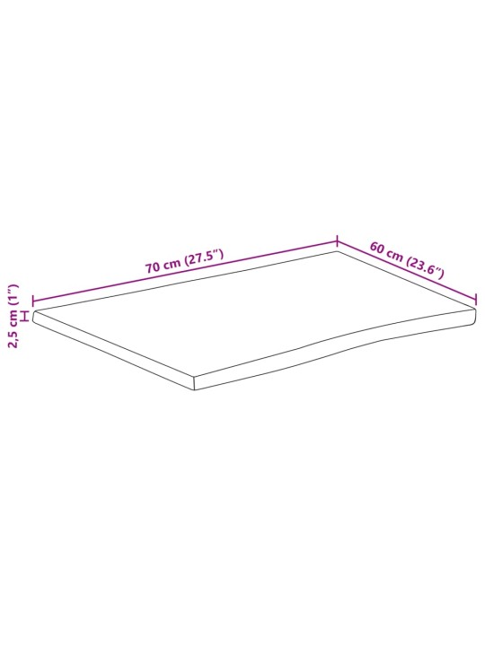 Stolní deska živá hrana 70x60x2,5 cm masivní hrubý mangovník