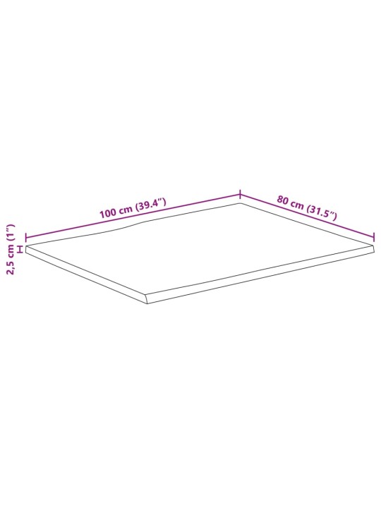 Stolní deska živá hrana 100x80x2,5 cm masivní hrubý mangovník