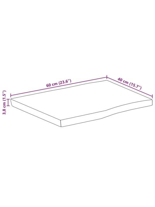 Stolní deska živá hrana 60x40x3,8 cm masivní hrubý mangovník