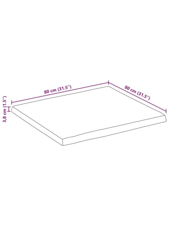Stolní deska živá hrana 80x80x3,8 cm masivní hrubý mangovník