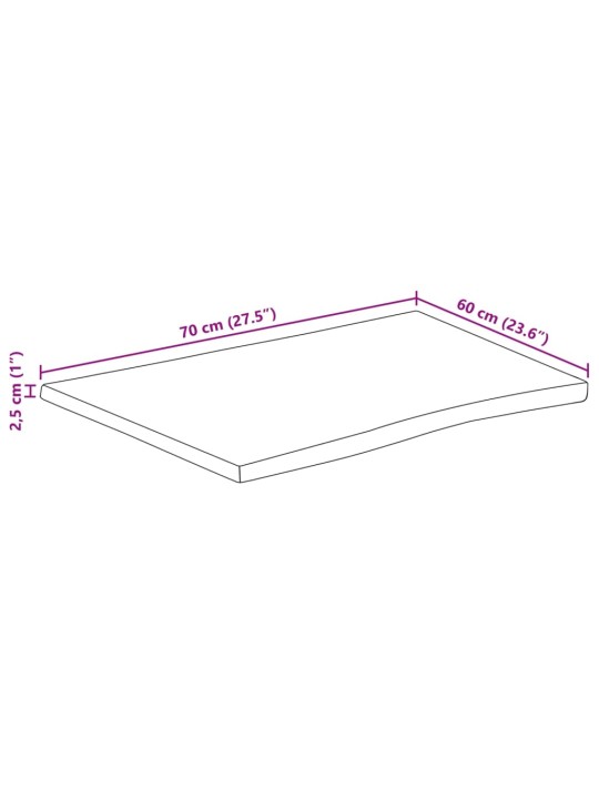 Stolní deska 70 x 60 x 2,5 cm živá hrana mangovníkové dřevo