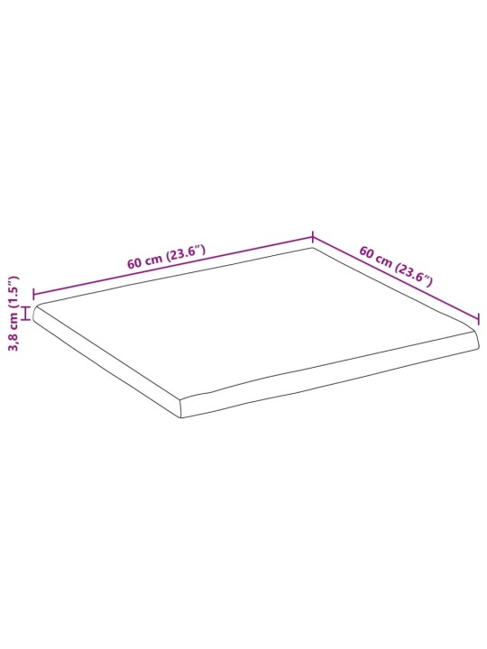 Stolní deska 60 x 60 x 3,8 cm živá hrana mangovníkové dřevo