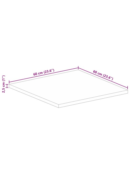 Stolní deska 60x60x2,5 cm čtvercová hrubé mangovníkové dřevo
