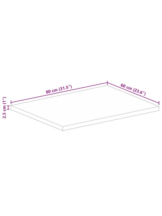 Stolní deska 80x60x2,5 cm obdélníková hrubé mangovníkové dřevo