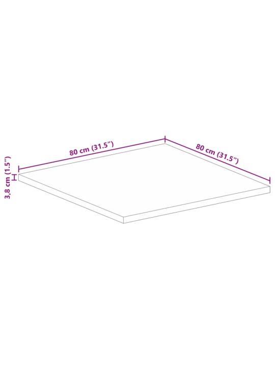 Stolní deska 80x80x3,8 cm čtvercová hrubé mangovníkové dřevo