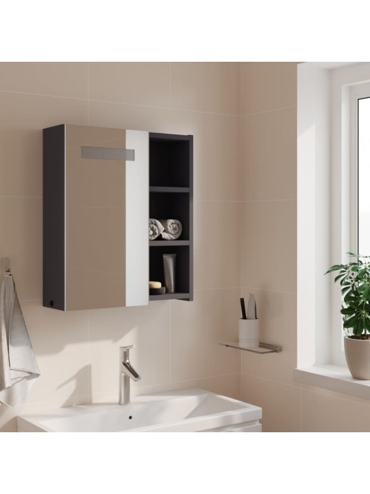 Koupelnová zrcadlová skříňka s LED osvětlením šedá 45x13x52 cm
