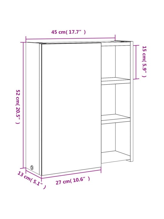 Koupelnová zrcadlová skříňka s LED osvětlením dub 45x13x52 cm