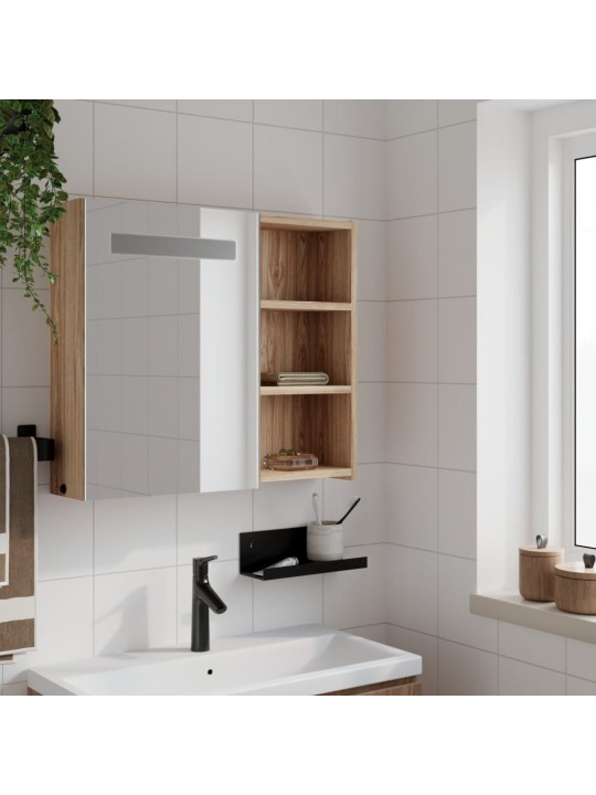 Koupelnová zrcadlová skříňka s LED osvětlením dub 60x13x52 cm