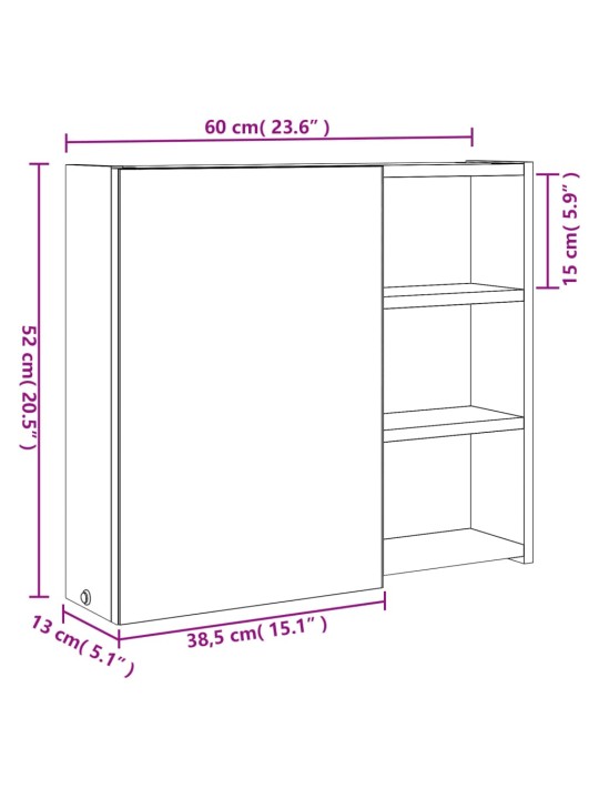 Koupelnová zrcadlová skříňka s LED osvětlením dub 60x13x52 cm