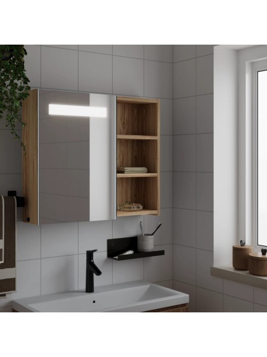 Koupelnová zrcadlová skříňka s LED osvětlením dub 60x13x52 cm