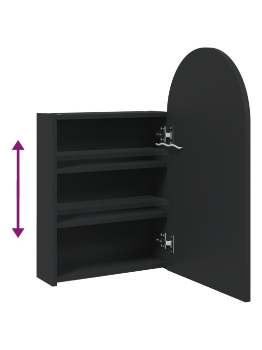 Koupelnová zrcadlová skříňka s LED klenutá černá 42x13x70 cm