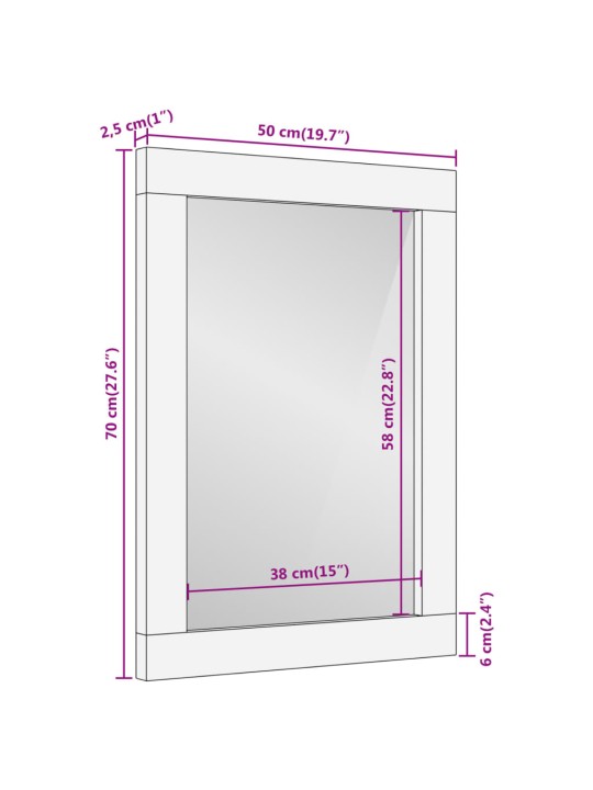Koupelnové zrcadlo 50 x 70 x 2,5 cm masivní mangovník a sklo