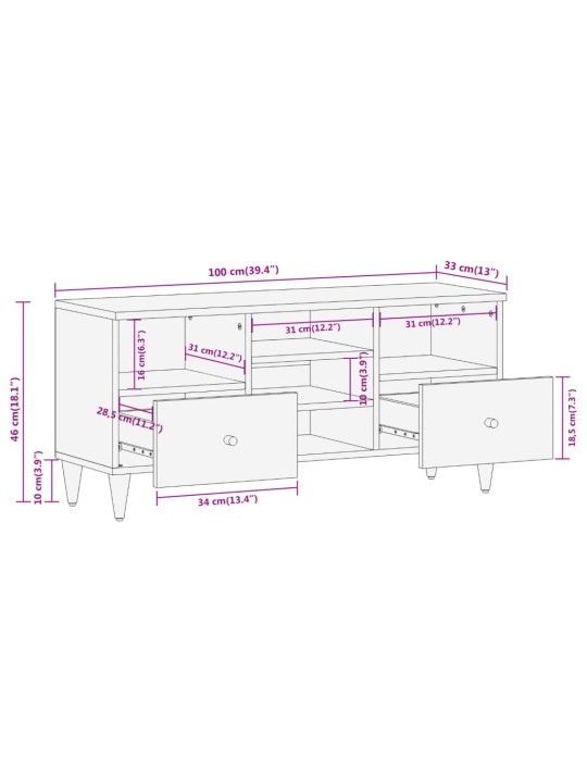 TV skříňka 100 x 33 x 46 cm masivní mangovníkové dřevo