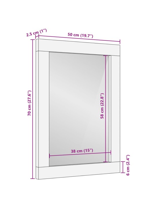 Koupelnové zrcadlo 50 x 70 x 2,5 cm masivní mangovník a sklo