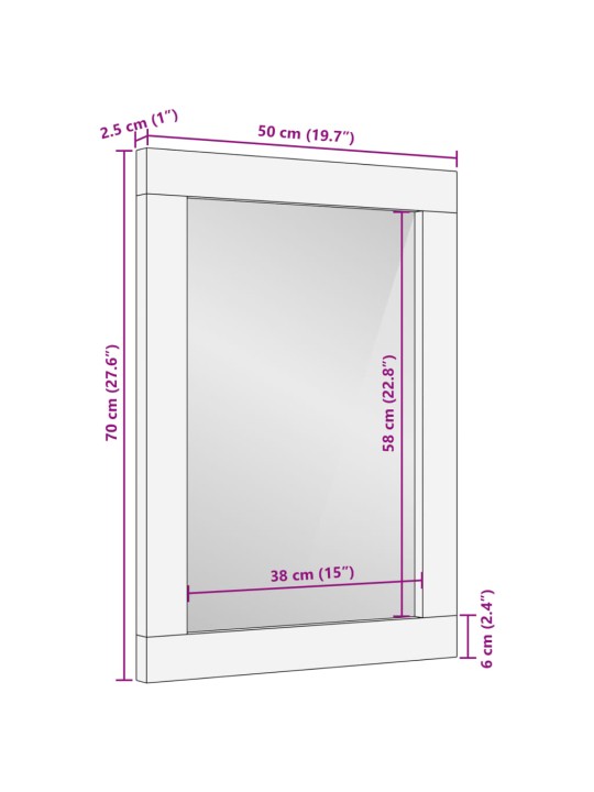 Koupelnové zrcadlo 50 x 70 x 2,5 cm masivní mangovník a sklo