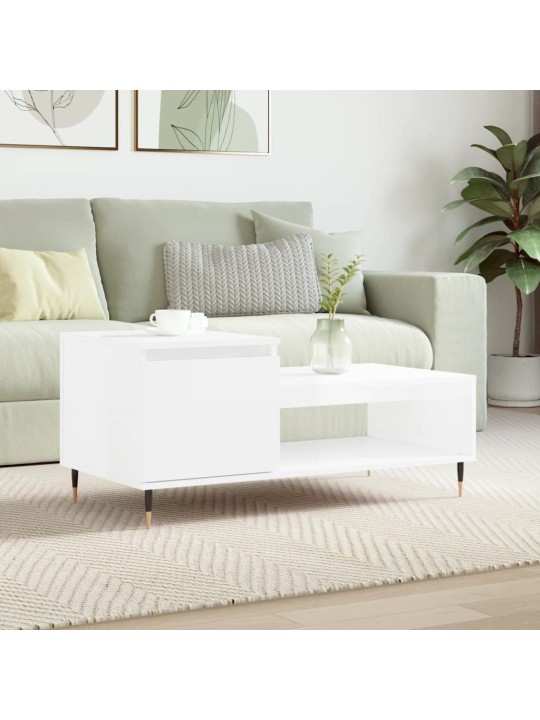 Konferenční stolek lesklý bílý 100x50x45 cm kompozitní dřevo