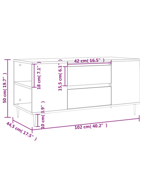 Konferenční stolek bílý 102 x 44,5 x 50 cm kompozitní dřevo