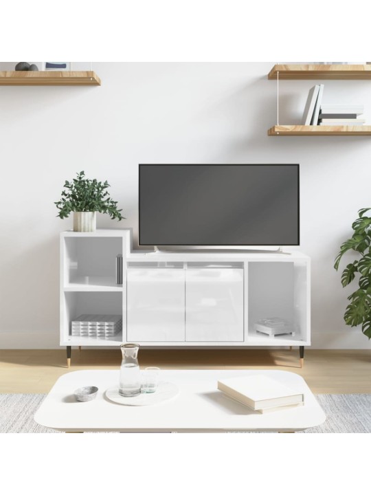 TV skříňka bílá s vysokým leskem 100x35x55 cm kompozitní dřevo