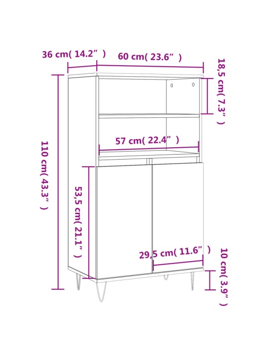 Skříň highboard šedá sonoma 60 x 36 x 110 cm kompozitní dřevo