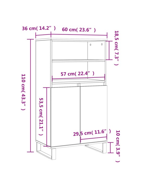 Skříň highboard kouřový dub 60 x 36 x 110 cm kompozitní dřevo