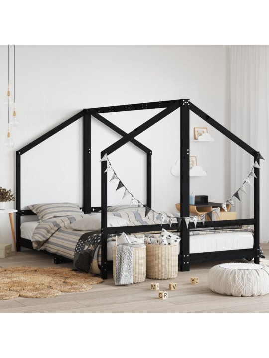 Dětská postel černá 2x (80 x 200) cm masivní borové dřevo