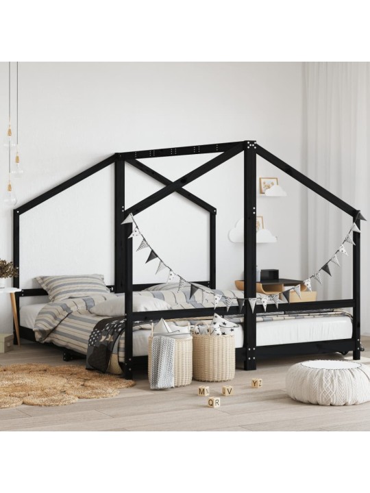 Dětská postel černá 2x (90 x 200) cm masivní borové dřevo