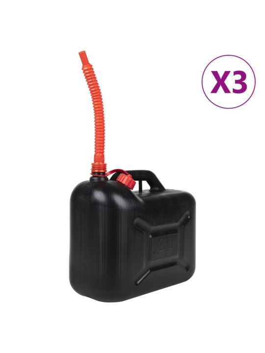 Kanystry na pohonné hmoty s ohebnou hubicí 3ks černé 20 l plast