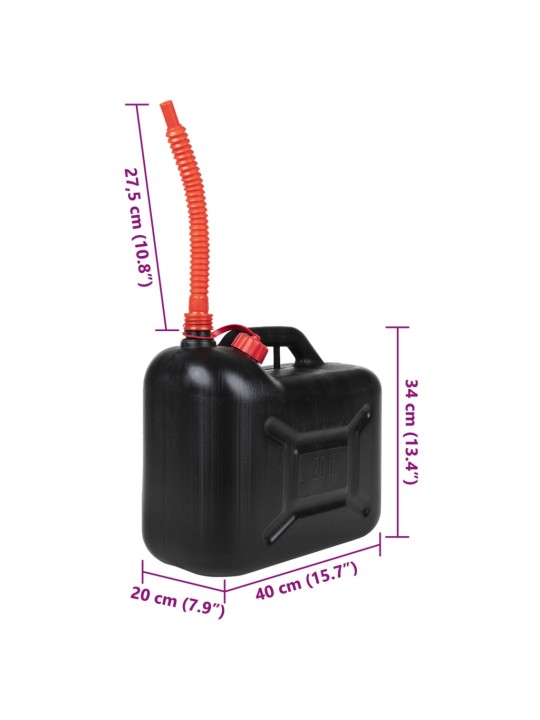 Kanystry na pohonné hmoty s ohebnou hubicí 3ks černé 20 l plast