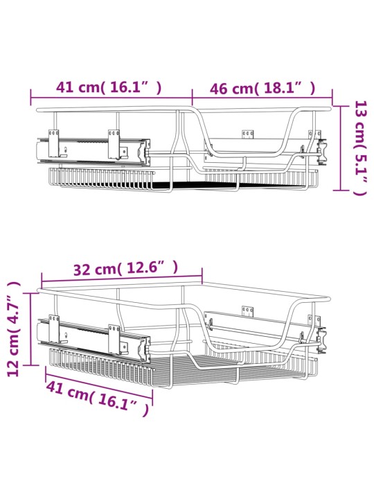 Výsuvné kuchyňské drátěné koše stříbrné 45 cm