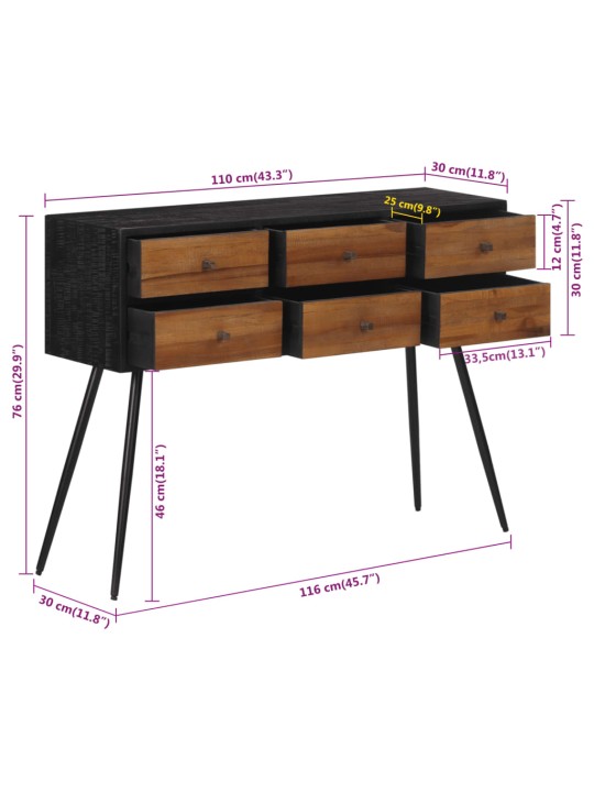 Konzolový stůl se zásuvkami 116 x 30 x 76 cm recyklovaný teak