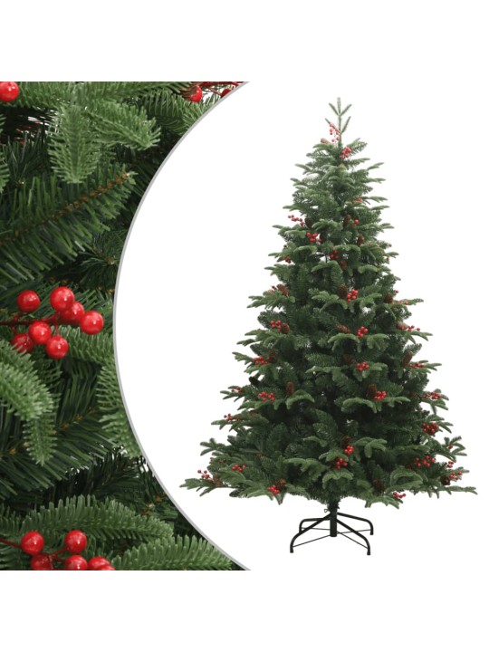Umělý sklápěcí vánoční stromek s šiškami a bobulemi 210 cm