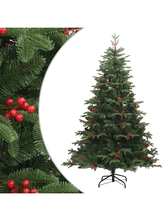 Umělý sklápěcí vánoční stromek s šiškami a bobulemi 210 cm